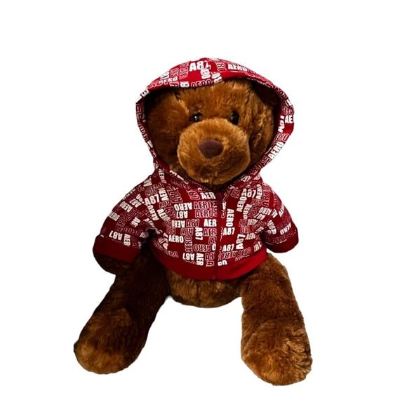 Aeropostale Aero Teddy Bear Brown Plush Red Hoodie Toy Stuffed Animal 17" 2007 - Picture 1 of 5